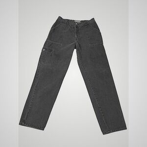 Vintage Weekends High Waisted Cargo Jeans Washed Black Straight Leg 29x29